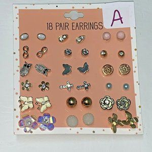18 Pairs Fashion Earrings Set Ear Stud Jewelry Variety of Styles Butterflies A